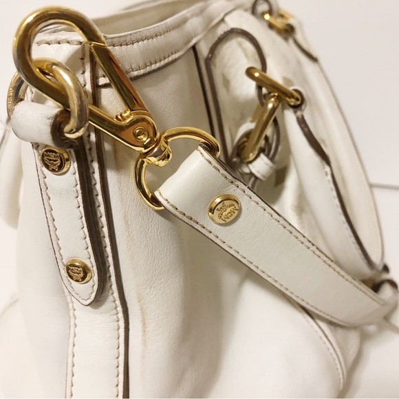 Authentic MCM Beige/White Leather Handbag Shoulder Bag With Adjustable Strap - Picture 10 of 16
